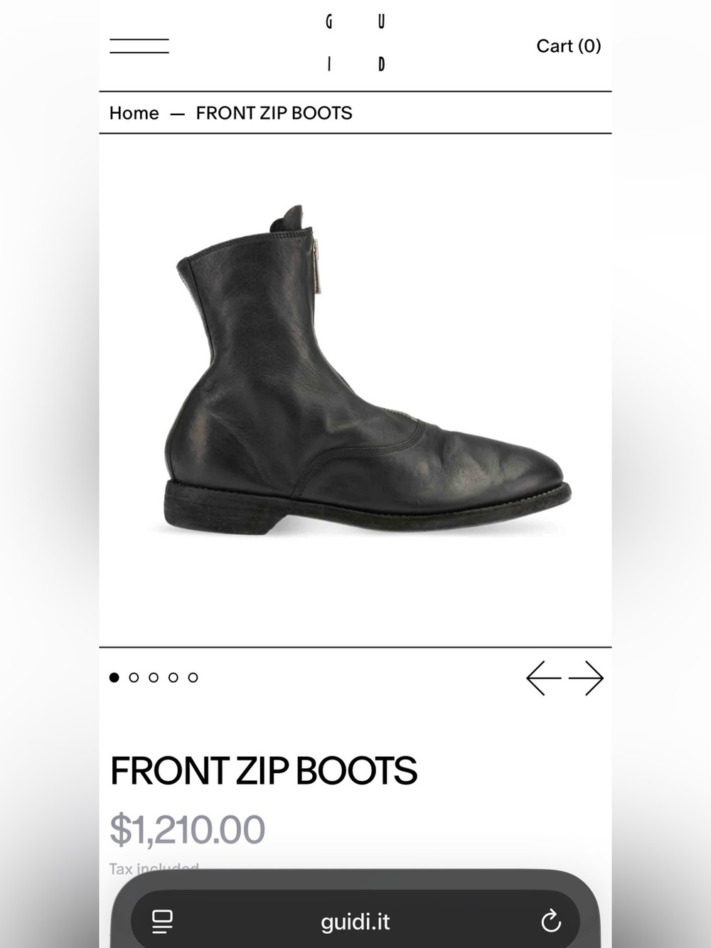 Guidi 210 Wz IT43=US10 ankle made in Italy front zip boots